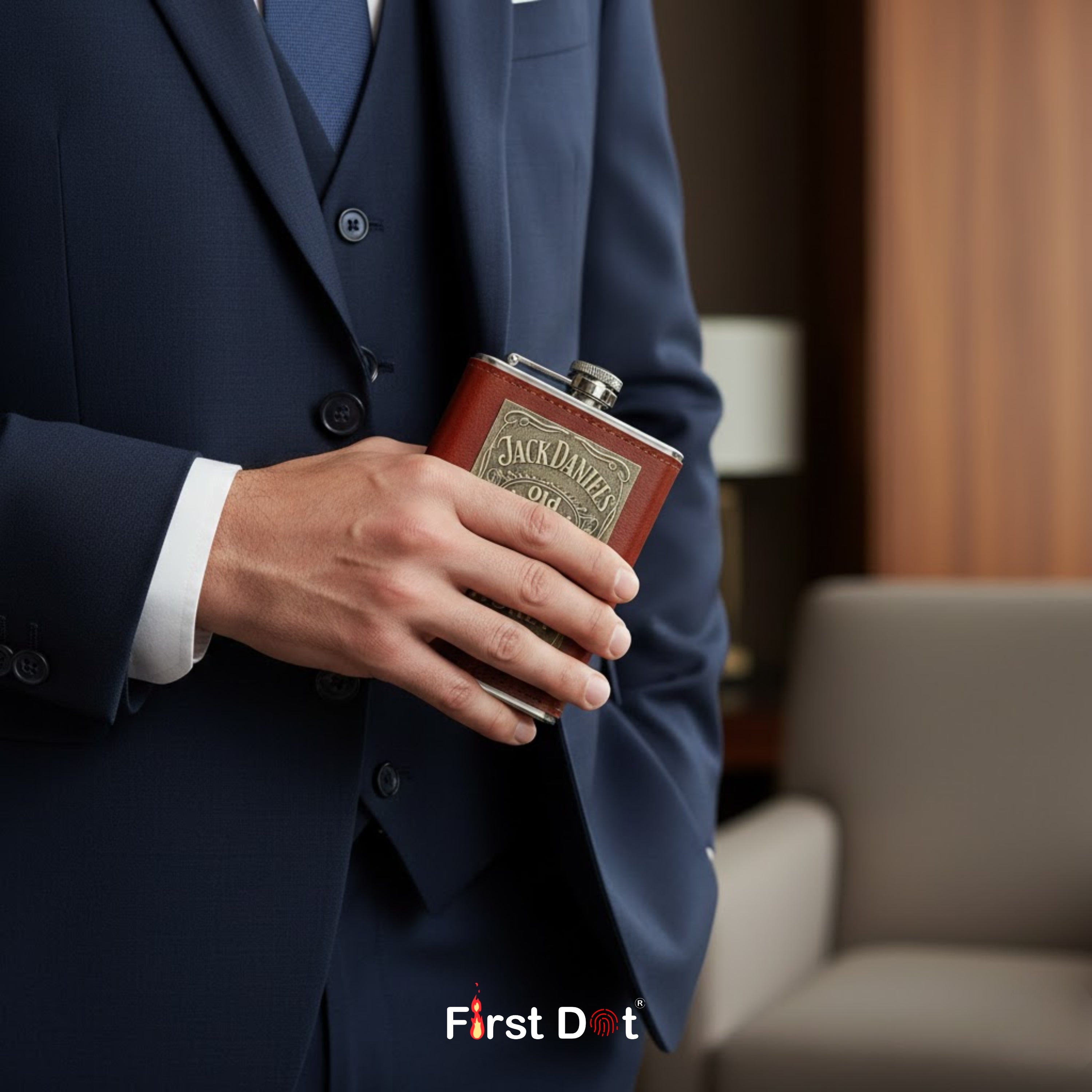 Vintage Classic Leather Hip Flask with Embossed Pocket Flask 8oz