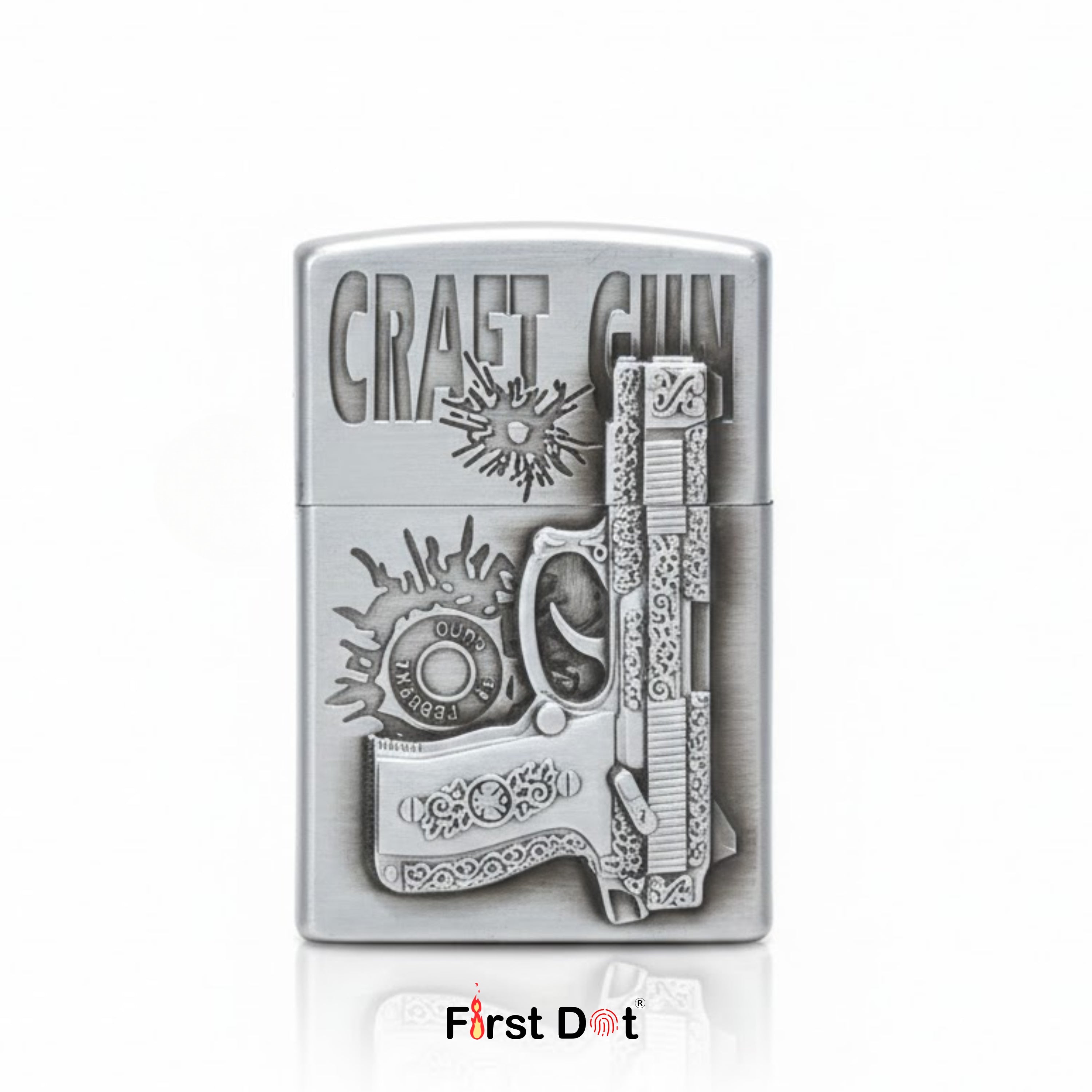 Vintage Craft Gun Engraved Metal Design, Wind-Resistant Flame
