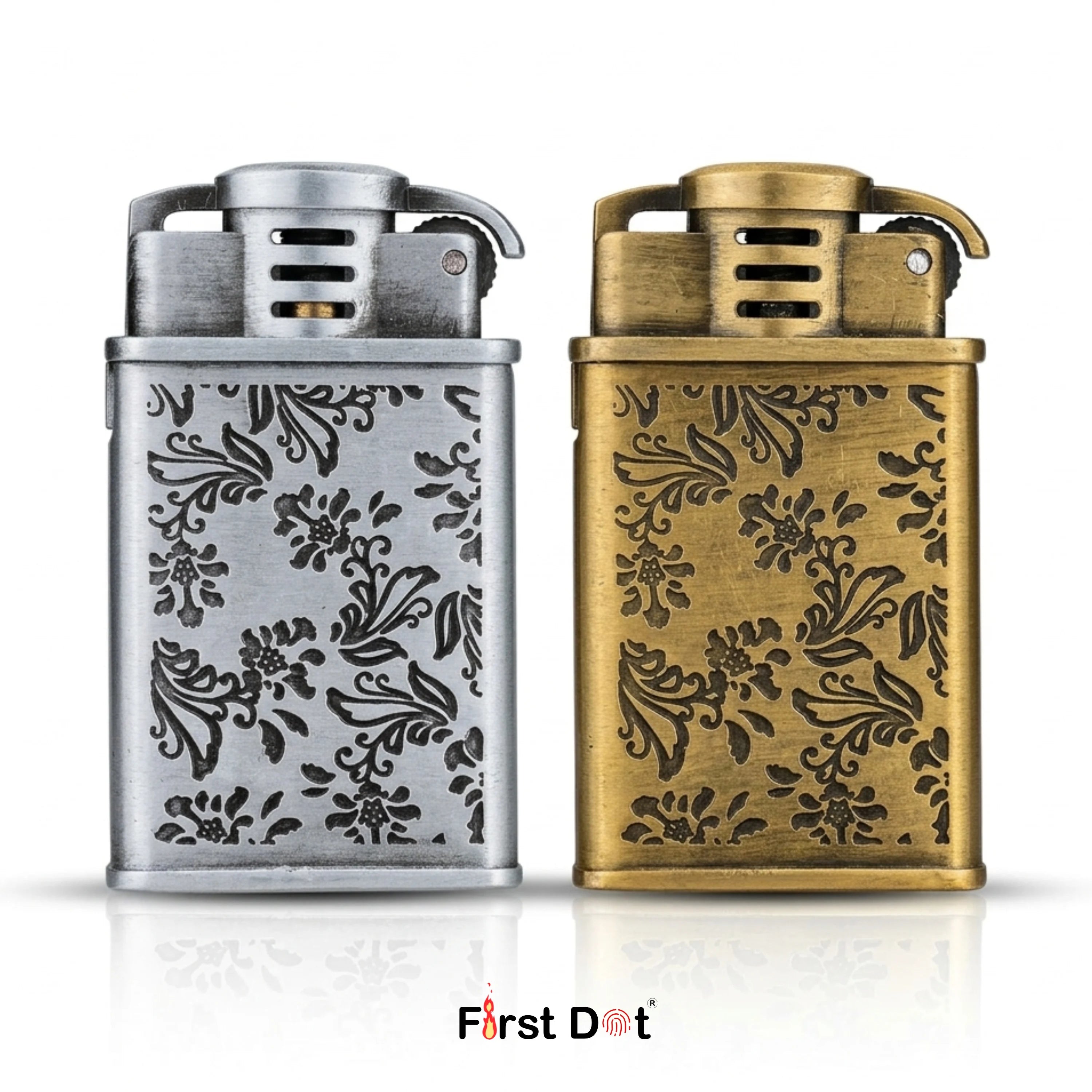 Vintage Floral Engraved Jet Flame Cigarette Lighter