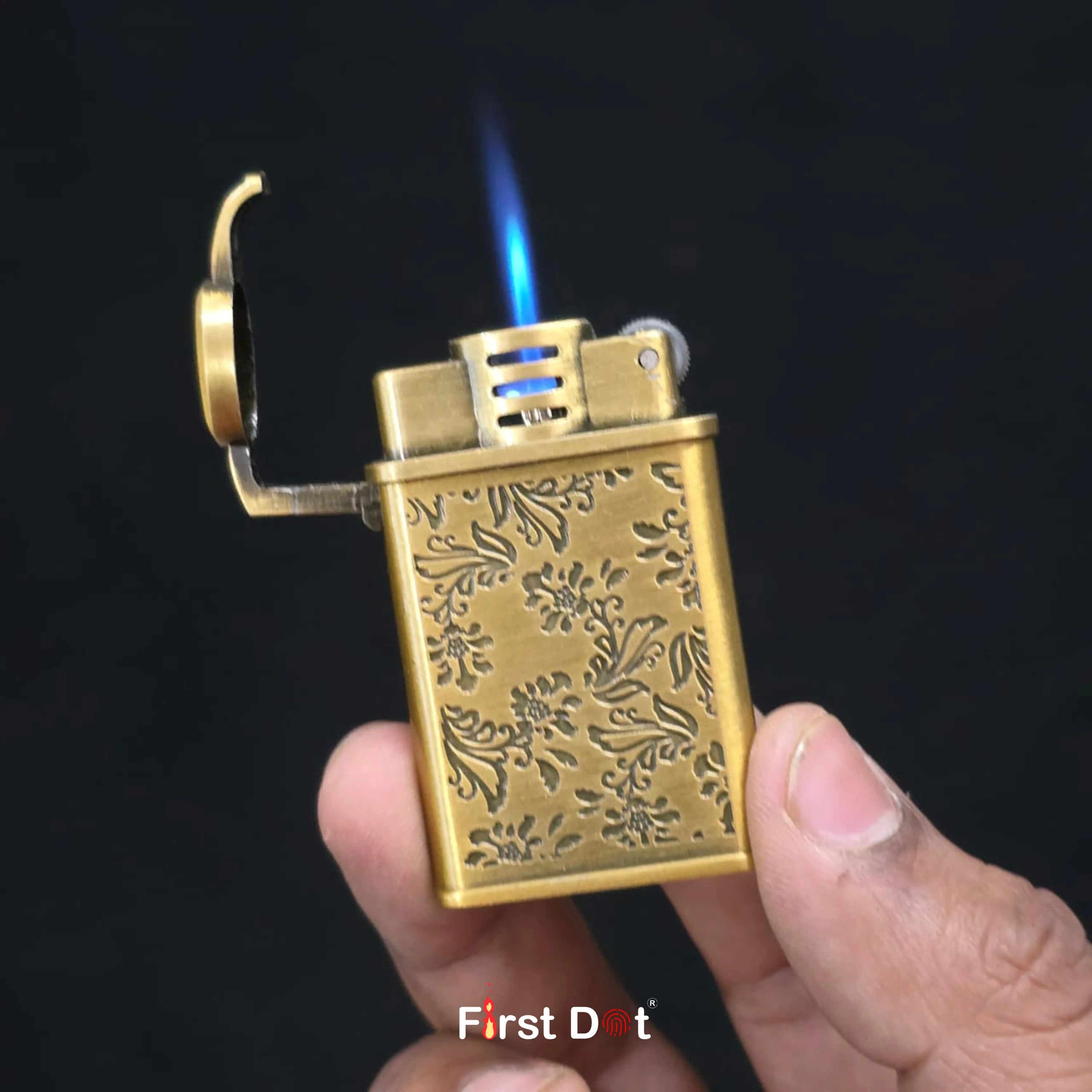 Vintage Floral Engraved Jet Flame Cigarette Lighter
