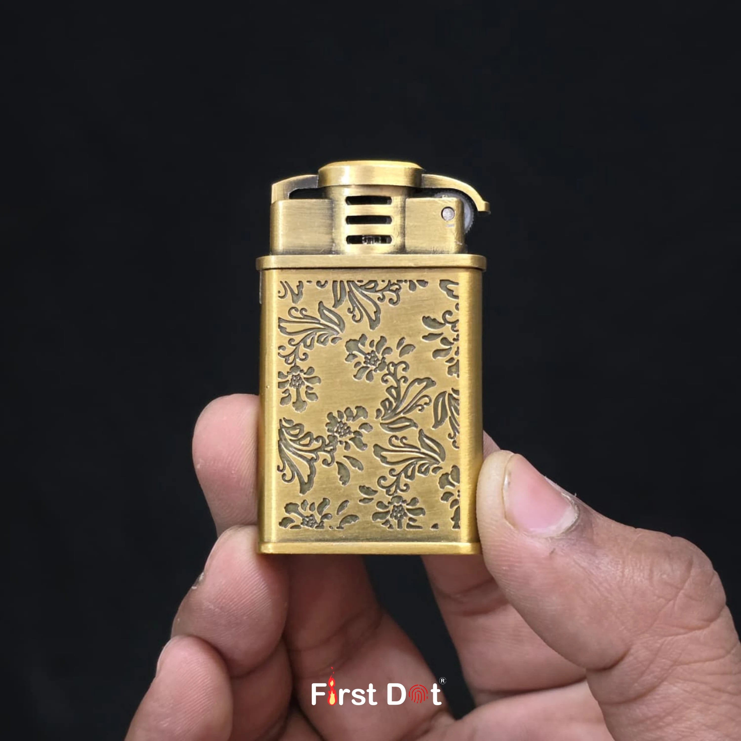 Vintage Floral Engraved Jet Flame Cigarette Lighter