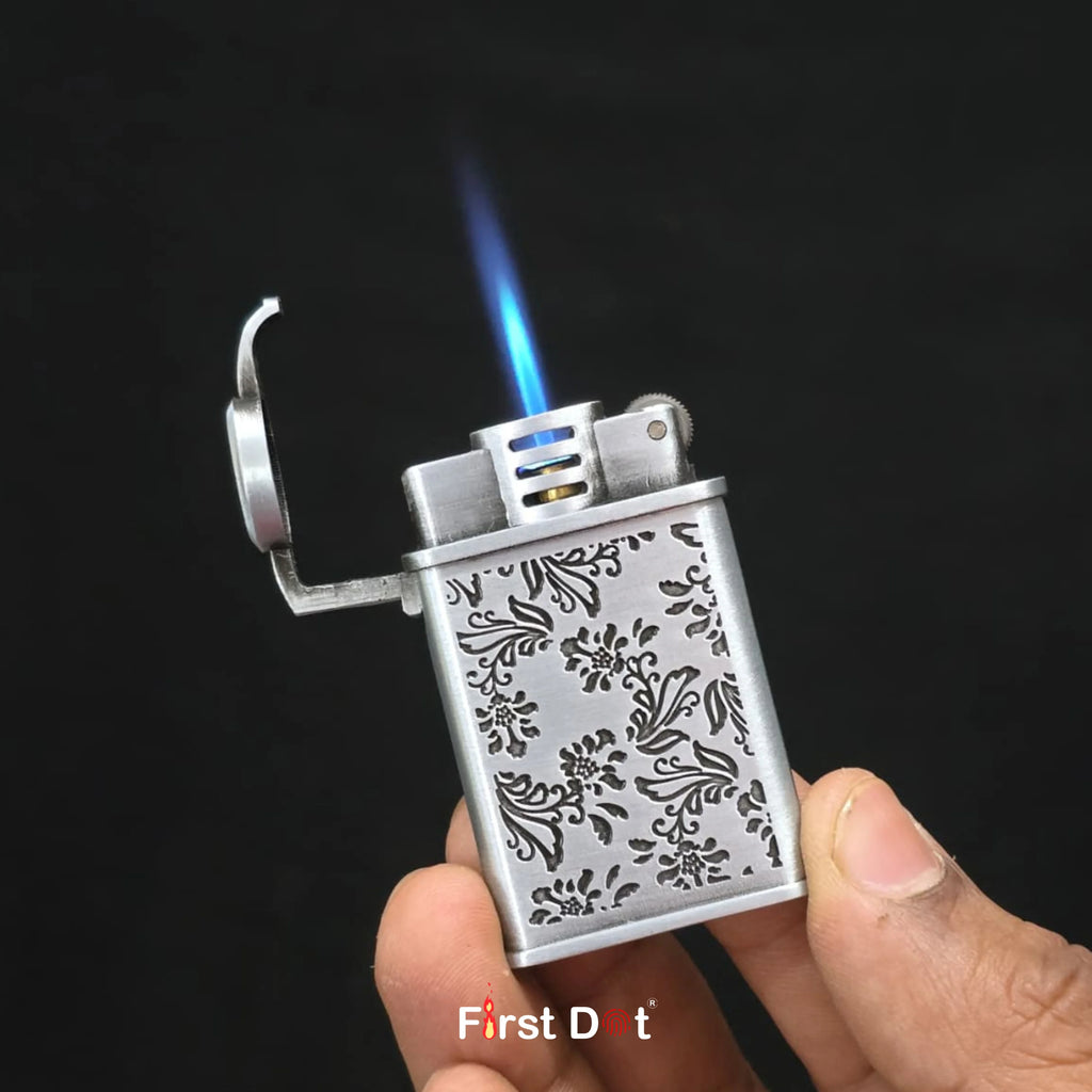 Vintage Floral Engraved Jet Flame Cigarette Lighter