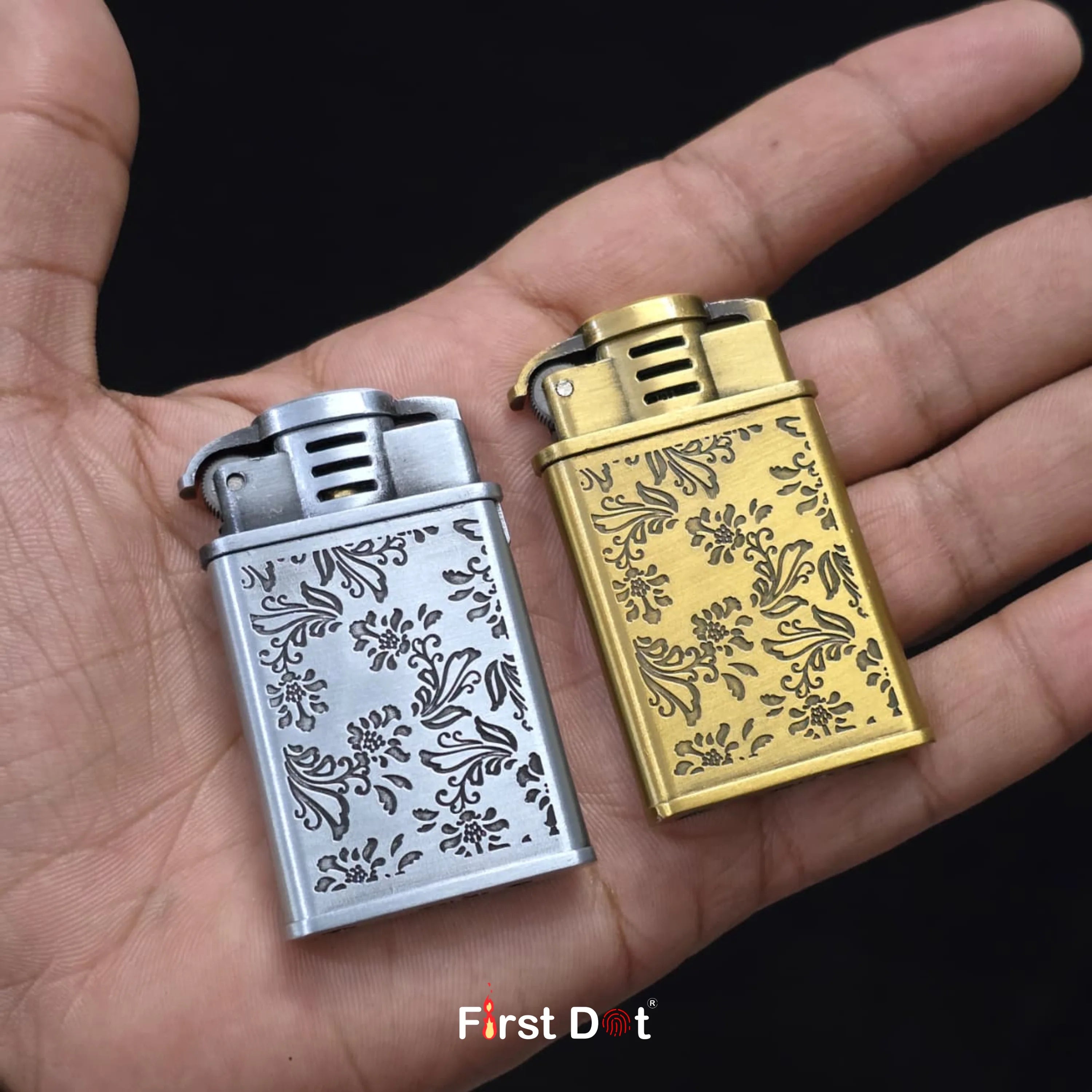 Vintage Floral Engraved Jet Flame Cigarette Lighter