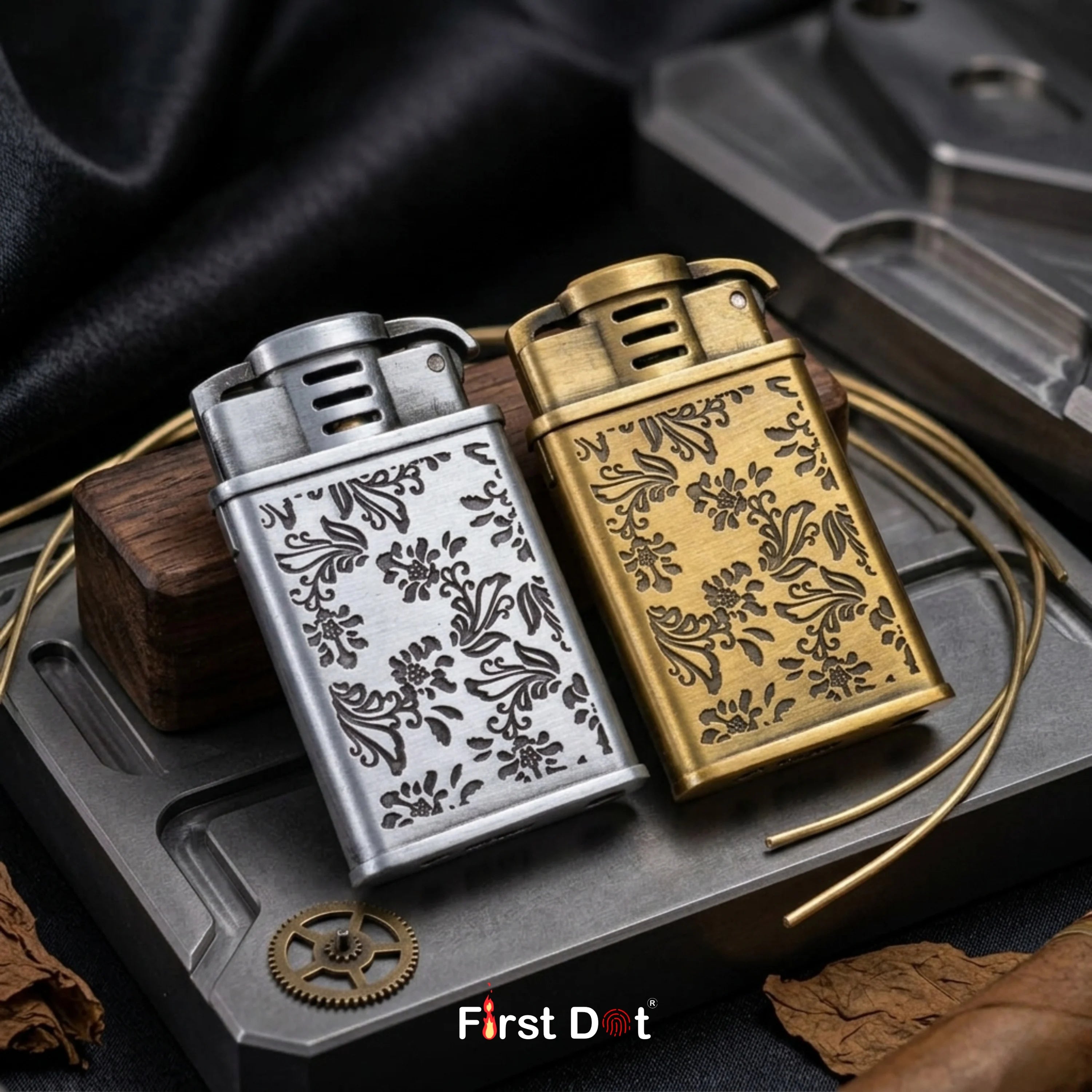 Vintage Floral Engraved Jet Flame Cigarette Lighter