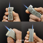 Vintage Leaf Carved Jet Flame Lighter Gold