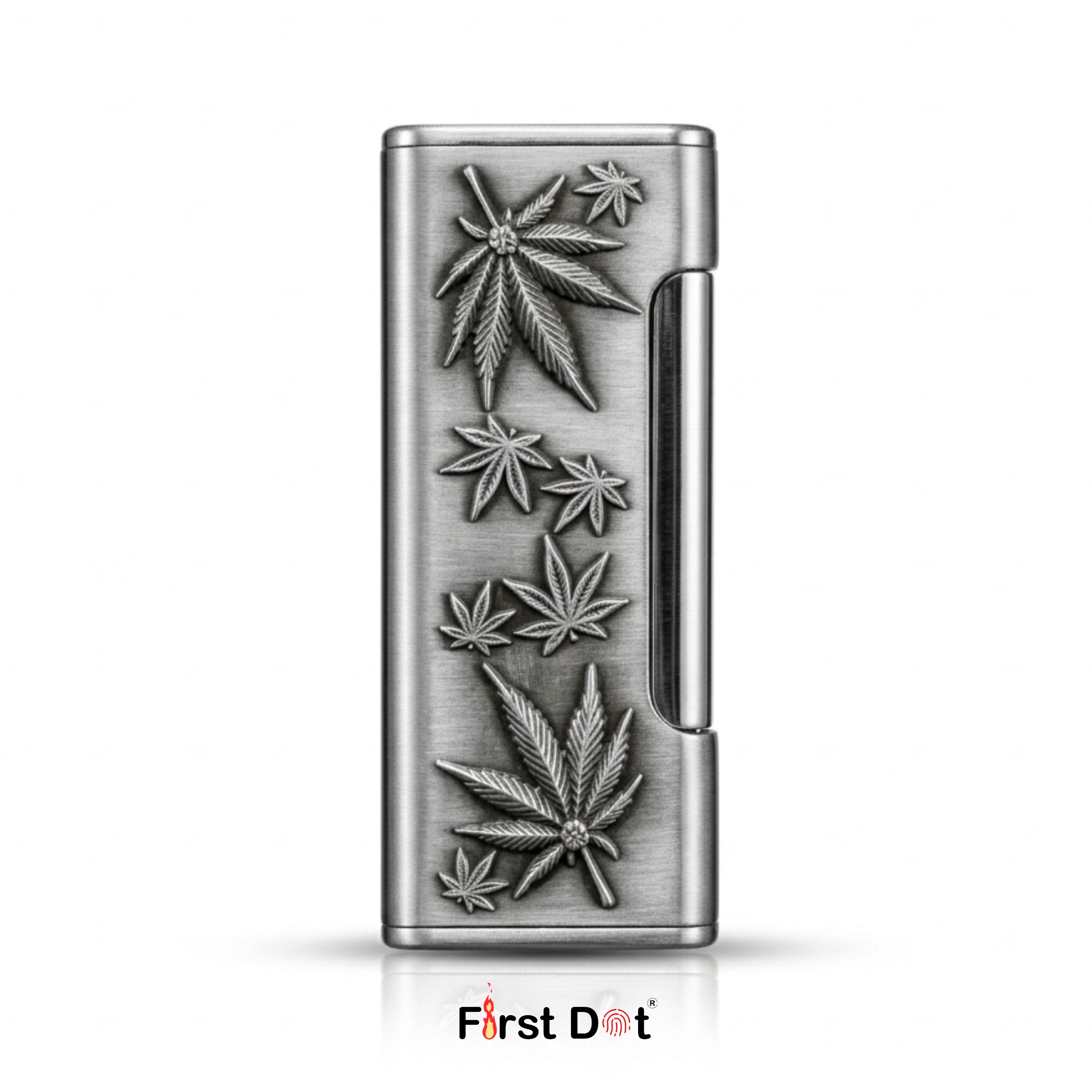 Vintage Leaf Carved Jet Flame Lighter Gold