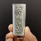 Vintage Leaf Carved Jet Flame Lighter Gold
