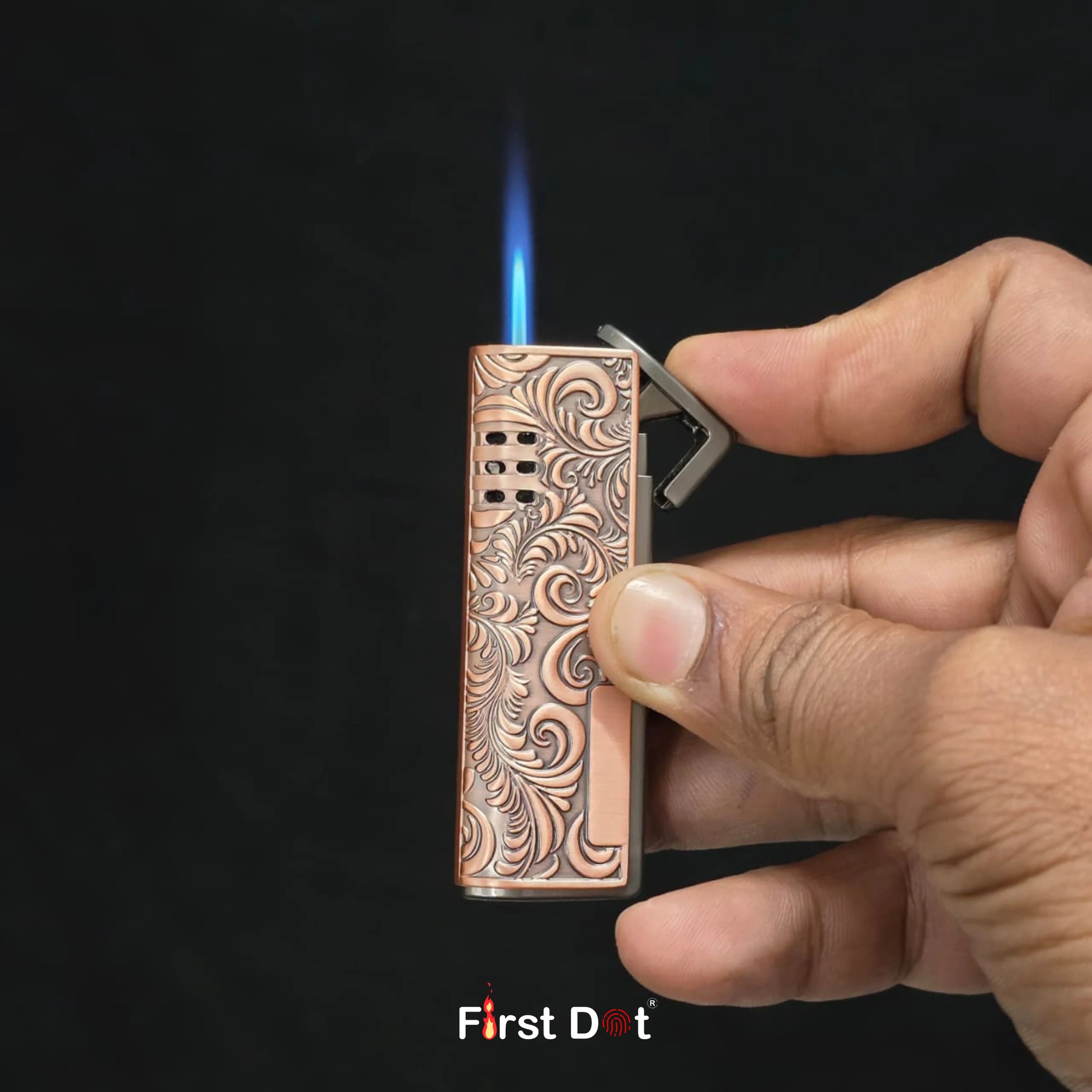 Vintage Leaf Engraved Cigarette Lighter – Windproof