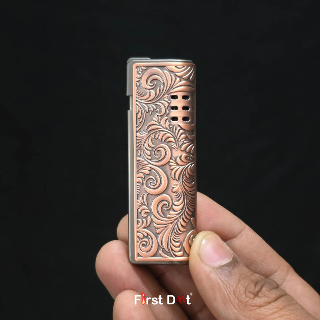 Vintage Leaf Engraved Cigarette Lighter – Windproof