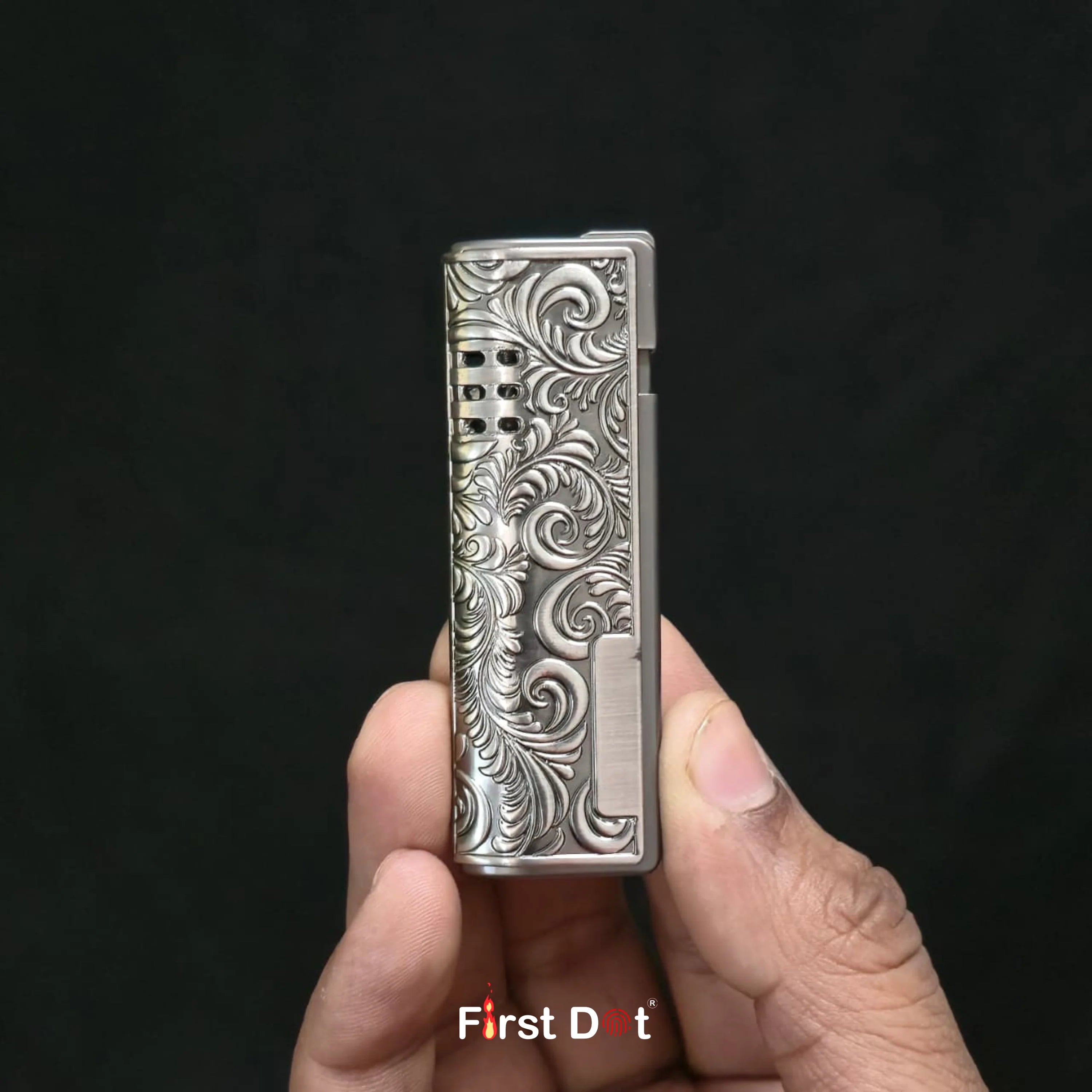 Vintage Leaf Engraved Cigarette Lighter – Windproof