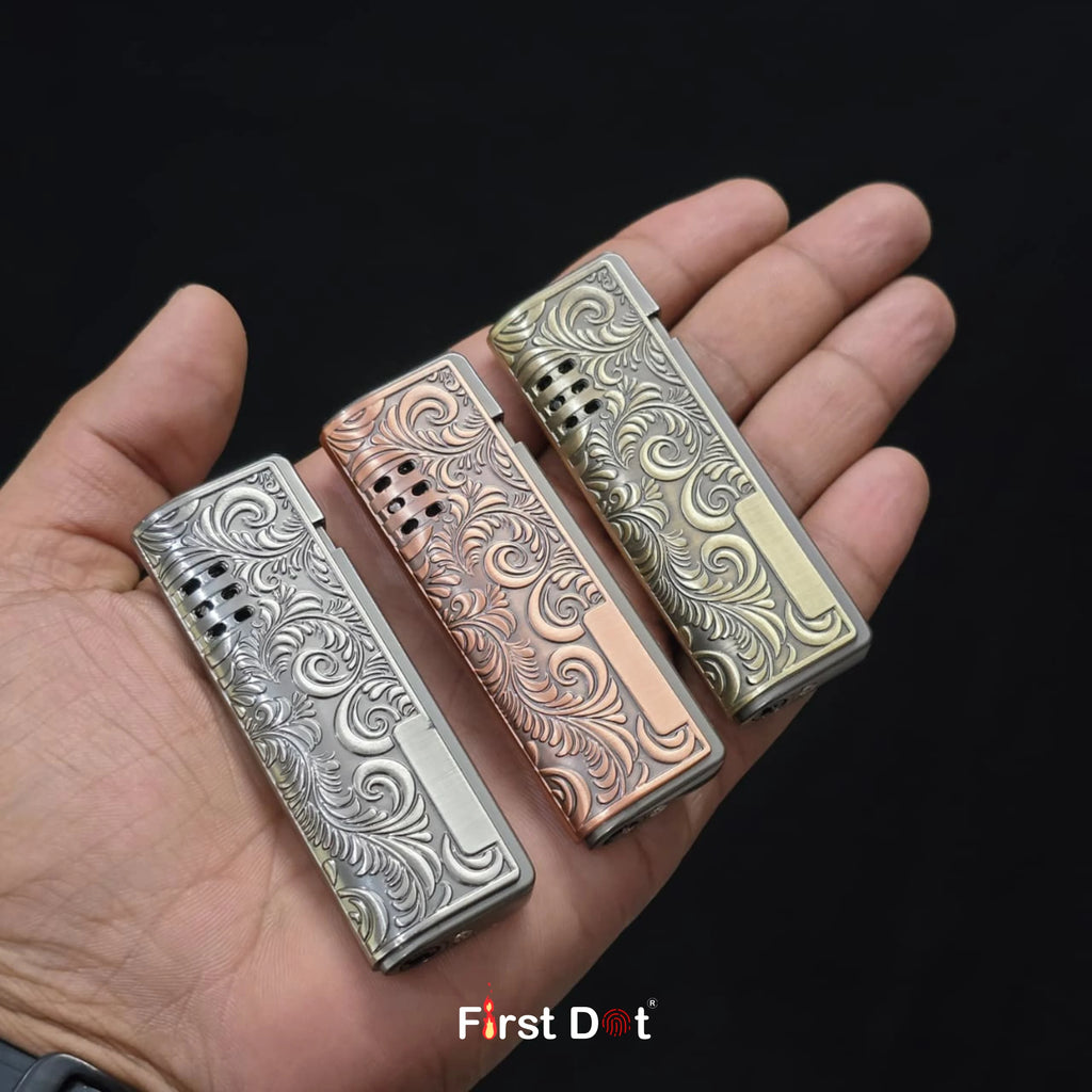 Vintage Leaf Engraved Cigarette Lighter – Windproof