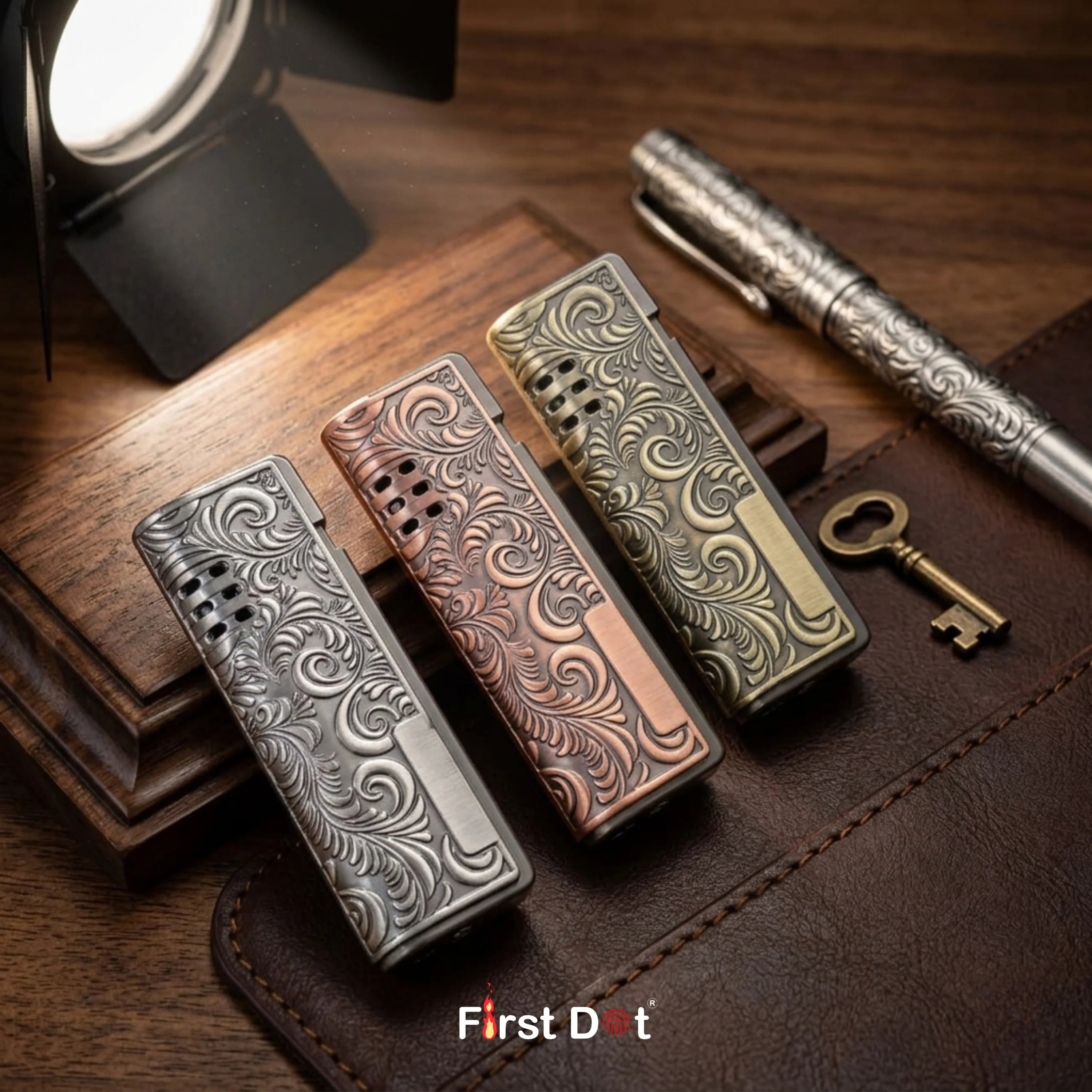 Vintage Leaf Engraved Cigarette Lighter – Windproof
