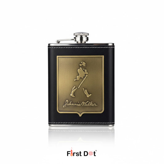 Vintage Leather Hip Flask 8oz for Men | Embossed Metal Design