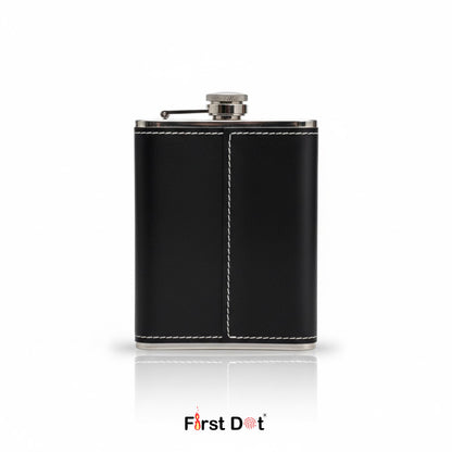 Vintage Leather Hip Flask 8oz for Men | Embossed Metal Design