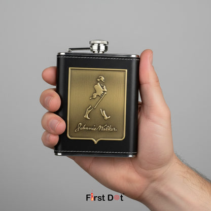 Vintage Leather Hip Flask 8oz for Men | Embossed Metal Design