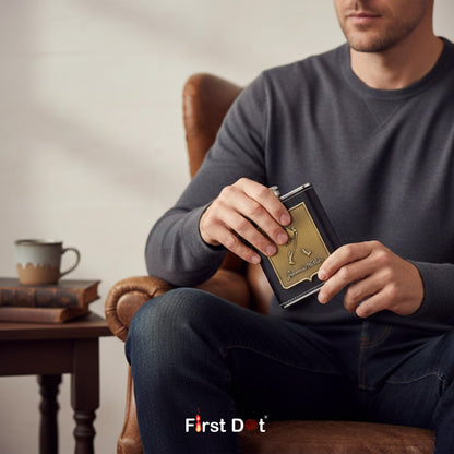 Vintage Leather Hip Flask 8oz for Men | Embossed Metal Design