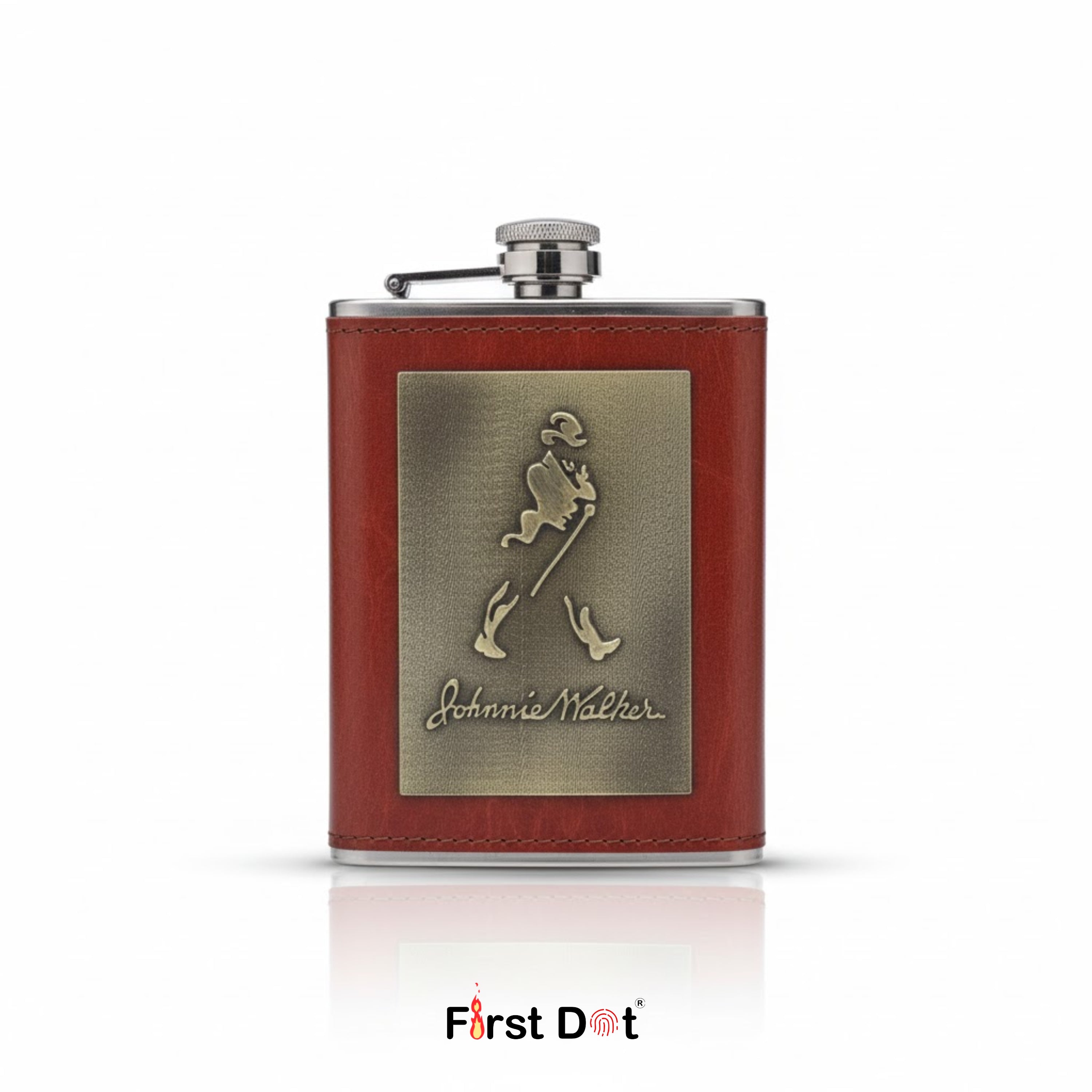 Vintage Leather Hip Flask with Embossed Pocket Flask 8oz