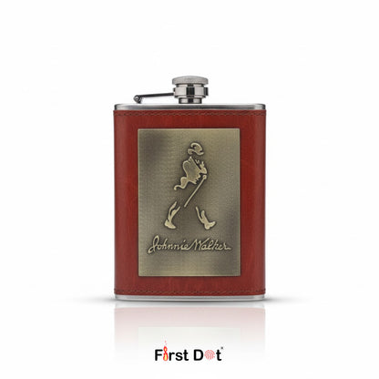 Vintage Leather Hip Flask with Embossed Pocket Flask 8oz