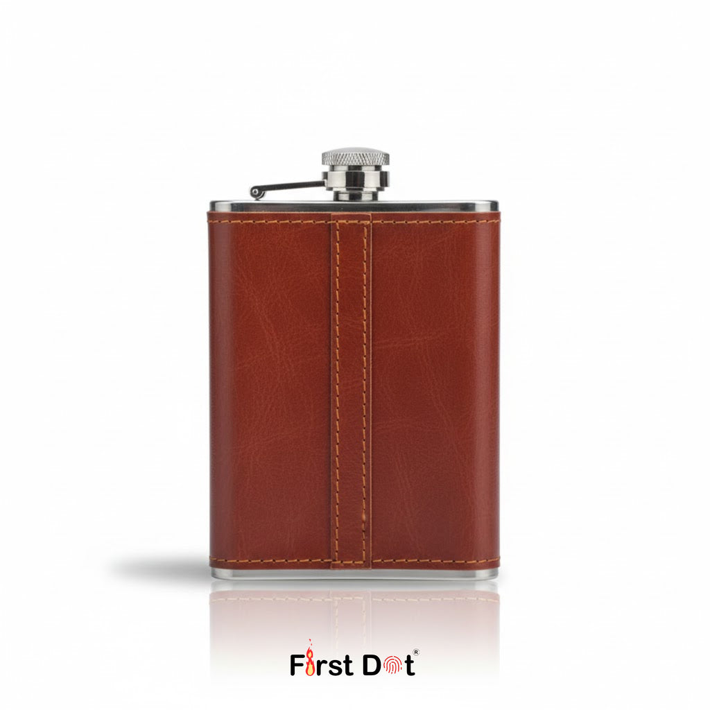 Vintage Leather Hip Flask with Embossed Pocket Flask 8oz