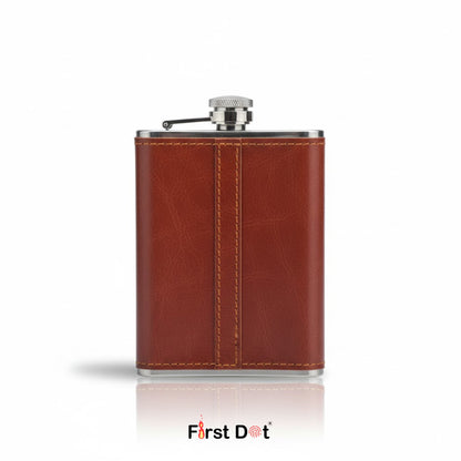 Vintage Leather Hip Flask with Embossed Pocket Flask 8oz