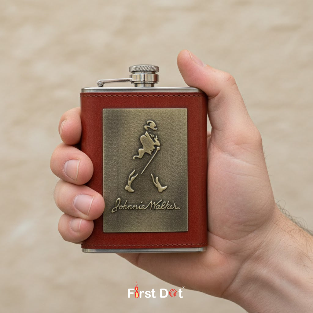 Vintage Leather Hip Flask with Embossed Pocket Flask 8oz