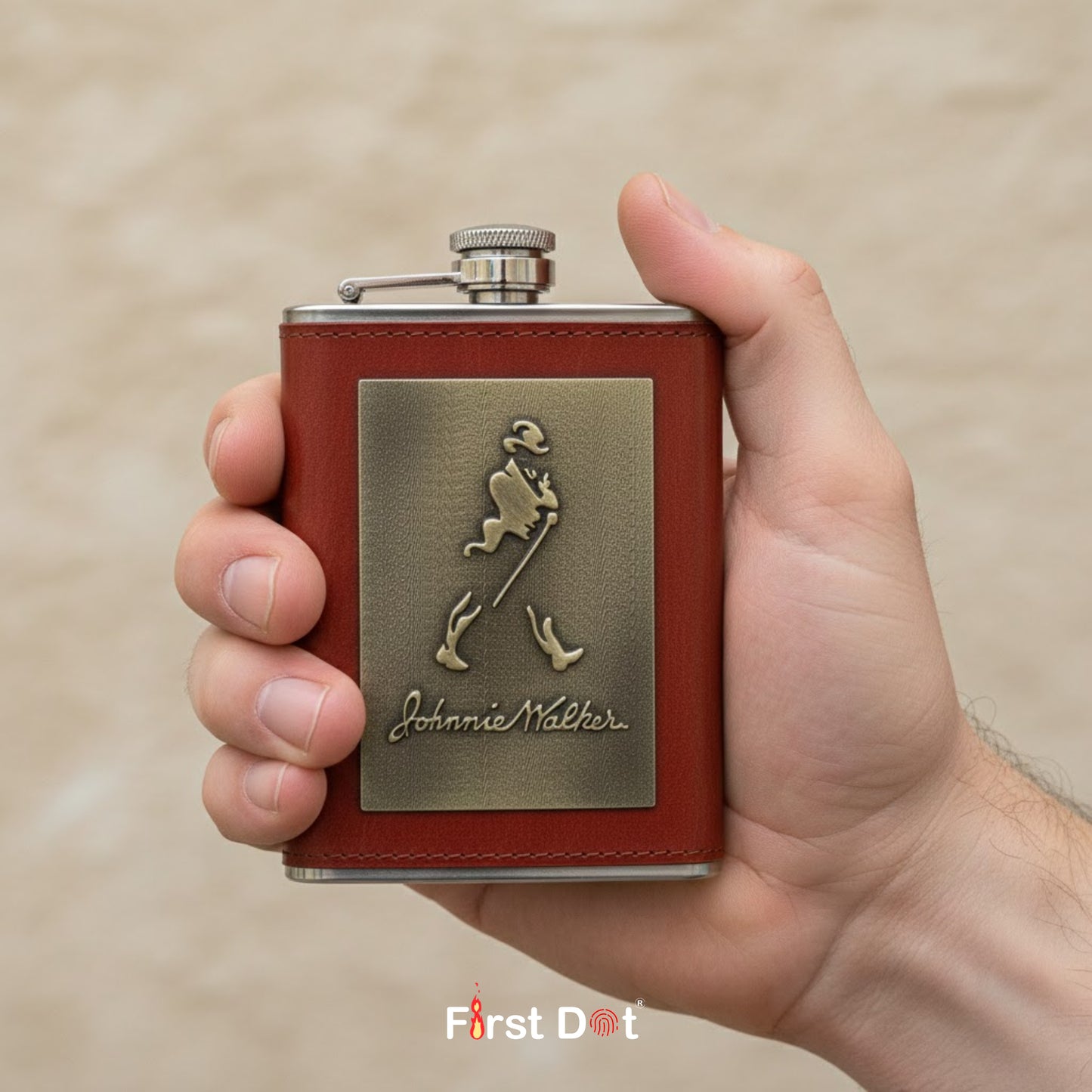 Vintage Leather Hip Flask with Embossed Pocket Flask 8oz