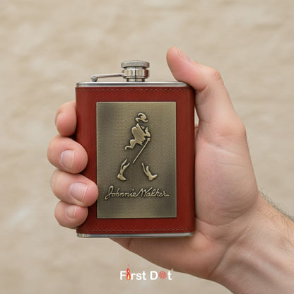 Vintage Leather Hip Flask with Embossed Pocket Flask 8oz