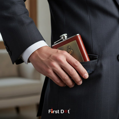 Vintage Leather Hip Flask with Embossed Pocket Flask 8oz