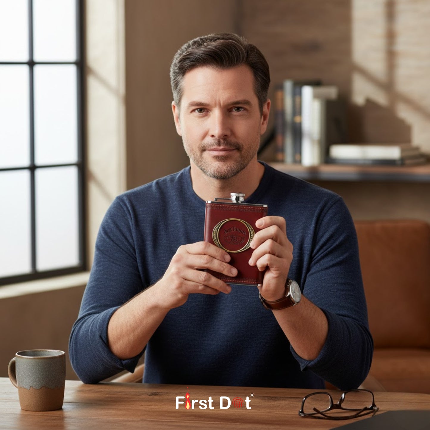 Vintage Leather Hip Flask with Embossed | Pocket Flask for Travel 9oz