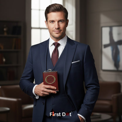 Vintage Leather Hip Flask with Embossed | Pocket Flask for Travel 9oz