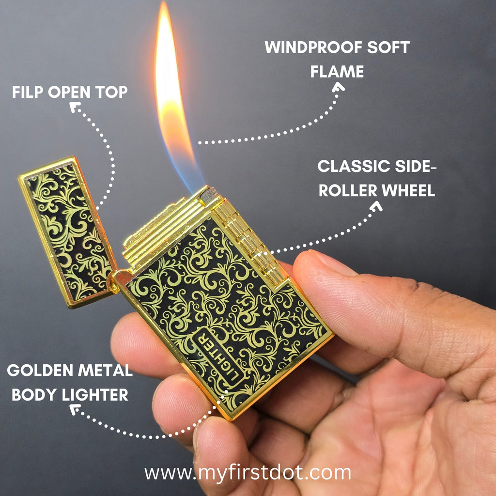 Vortex Premium Metal Body Side-Roller Flint Lighter (Butane Gas)