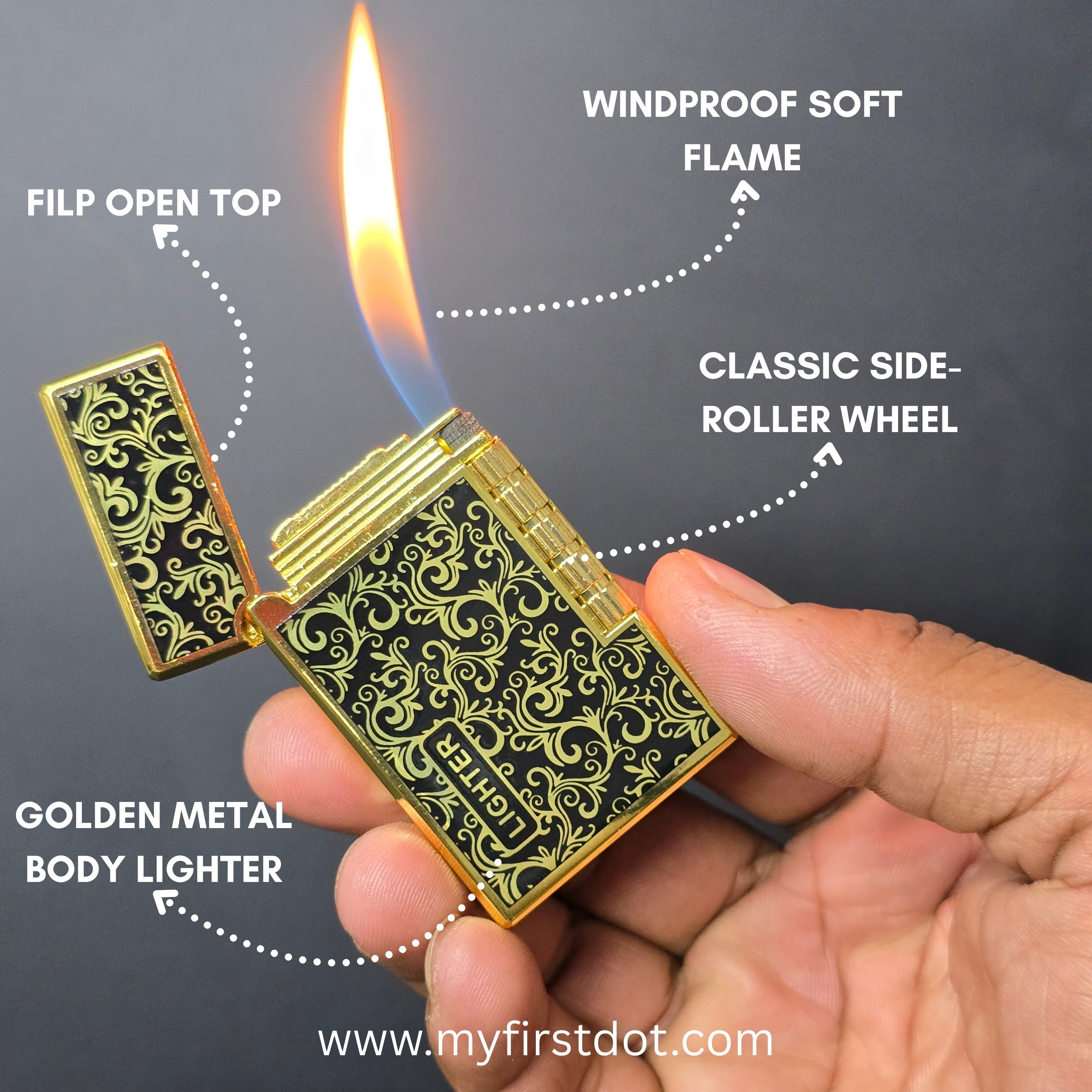 Vortex Premium Metal Body Side-Roller Flint Lighter (Butane Gas)