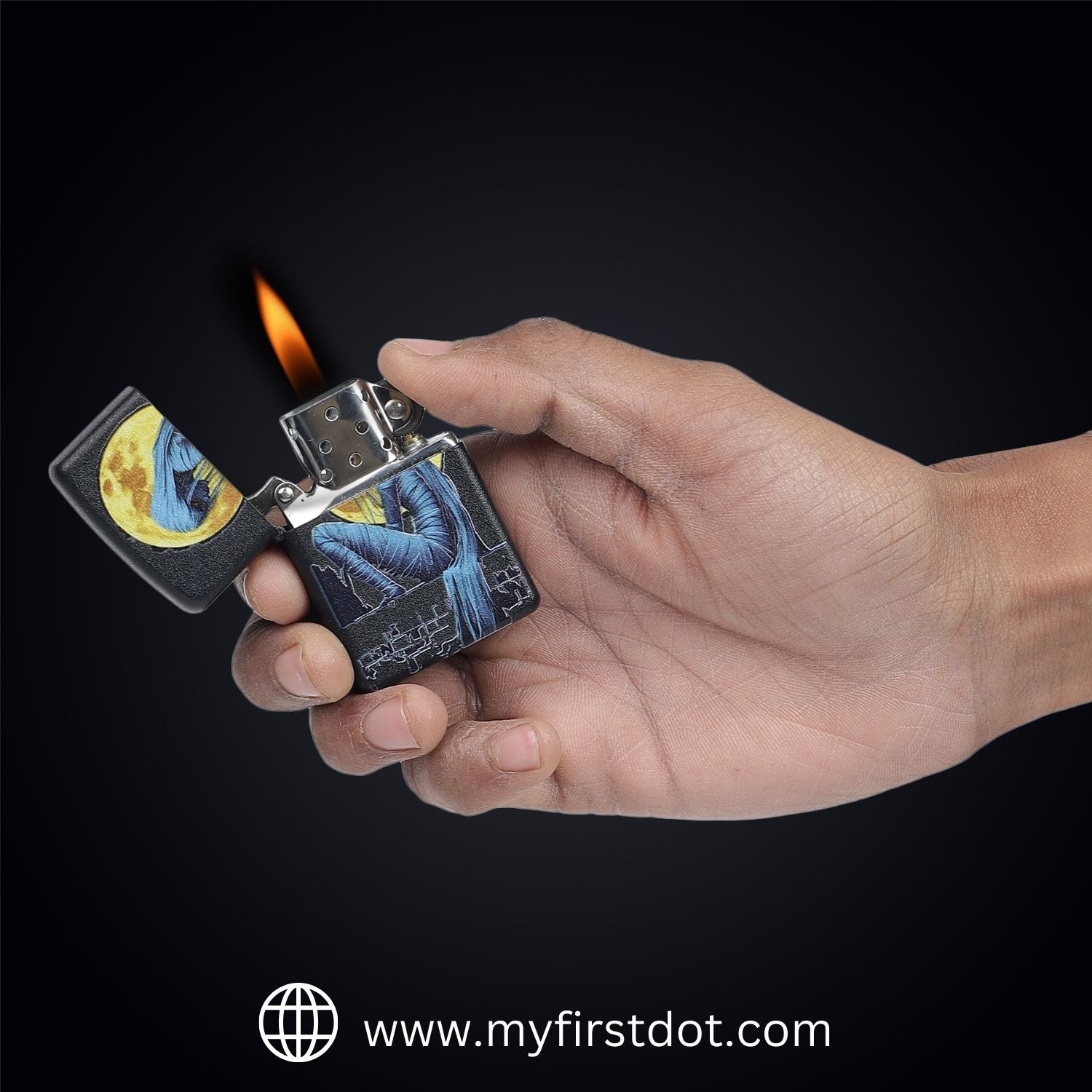 Blue Mummy Moon Graphic Windproof Cigarette Lighter