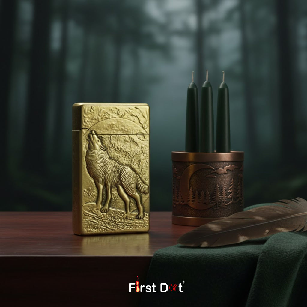 Wolf Engraved Dual Jet Flame Lighter