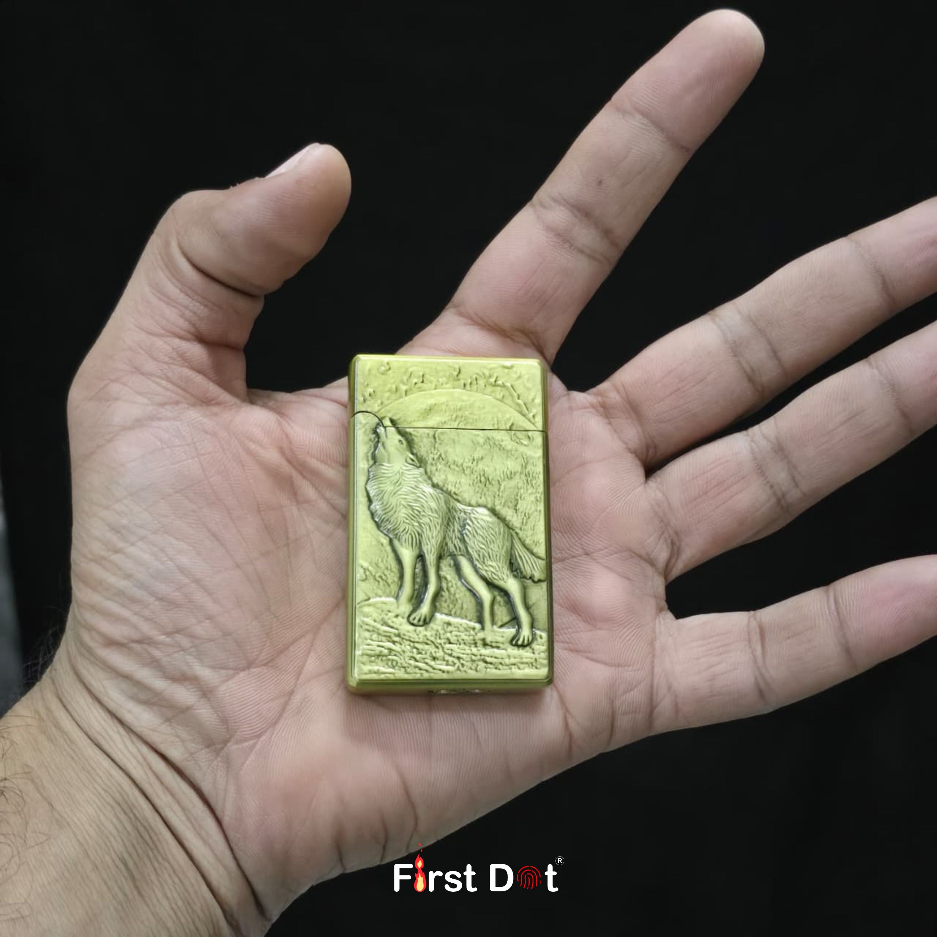 Wolf Engraved Dual Jet Flame Lighter