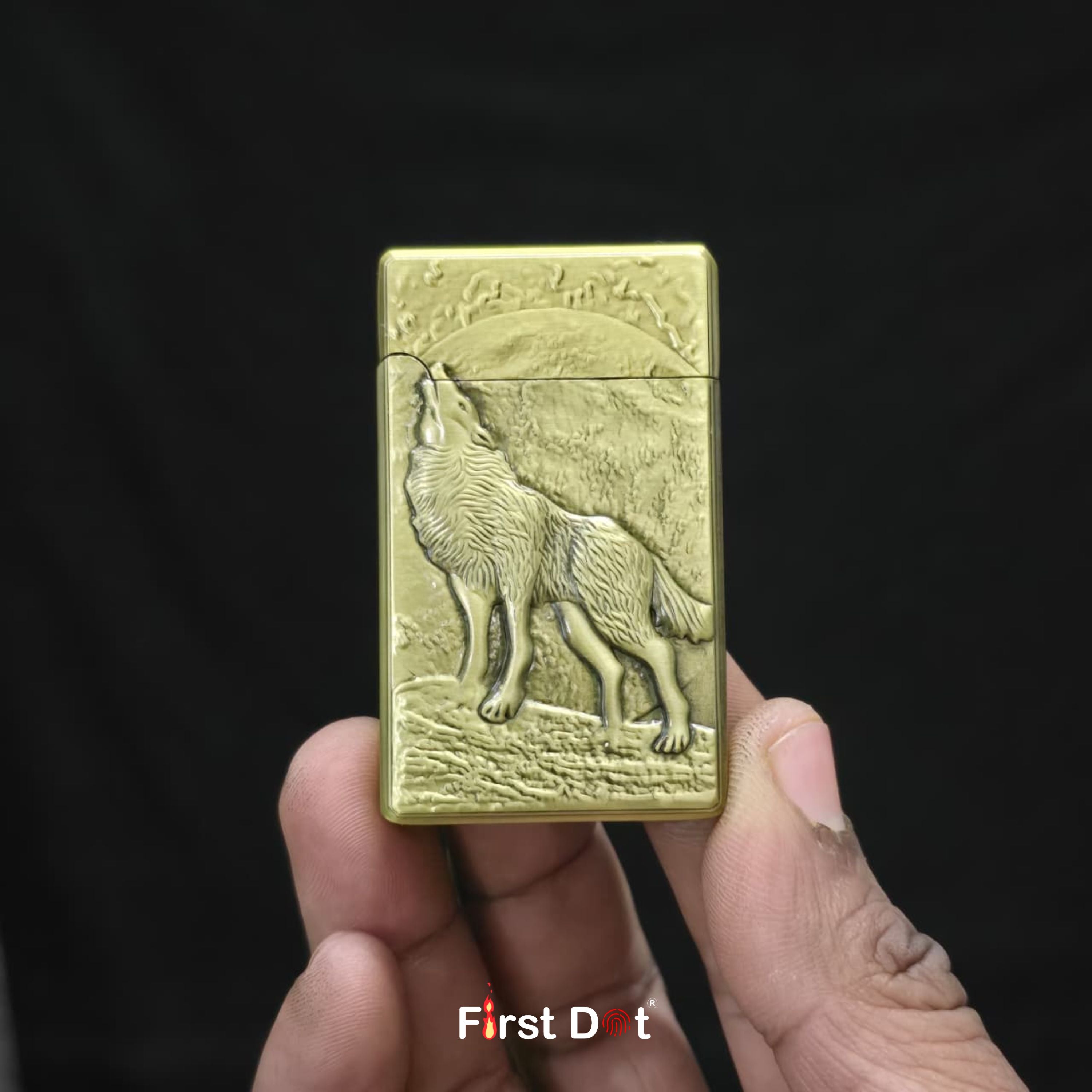 Wolf Engraved Dual Jet Flame Lighter
