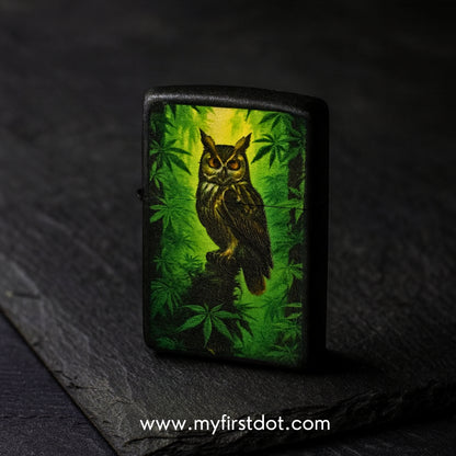 Lighter with owl design on a dark background Classic Music Man Lighter Windproof Cigarette Lighter