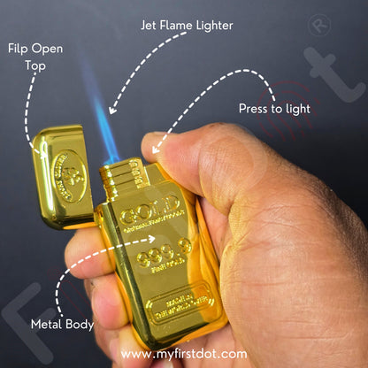 Premium Gold Bar Jet Flame Lighter | 999.9 Engraved Windproof Flame
