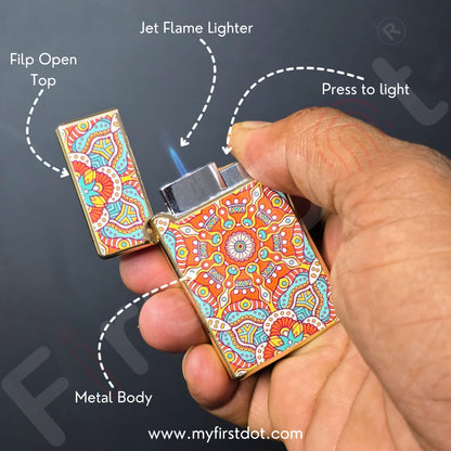 Premium Mandala Art Jet Flame Lighter | Refillable Windproof