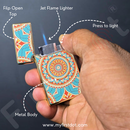Premium Mandala Art Jet Flame Lighter | Windproof Refillable