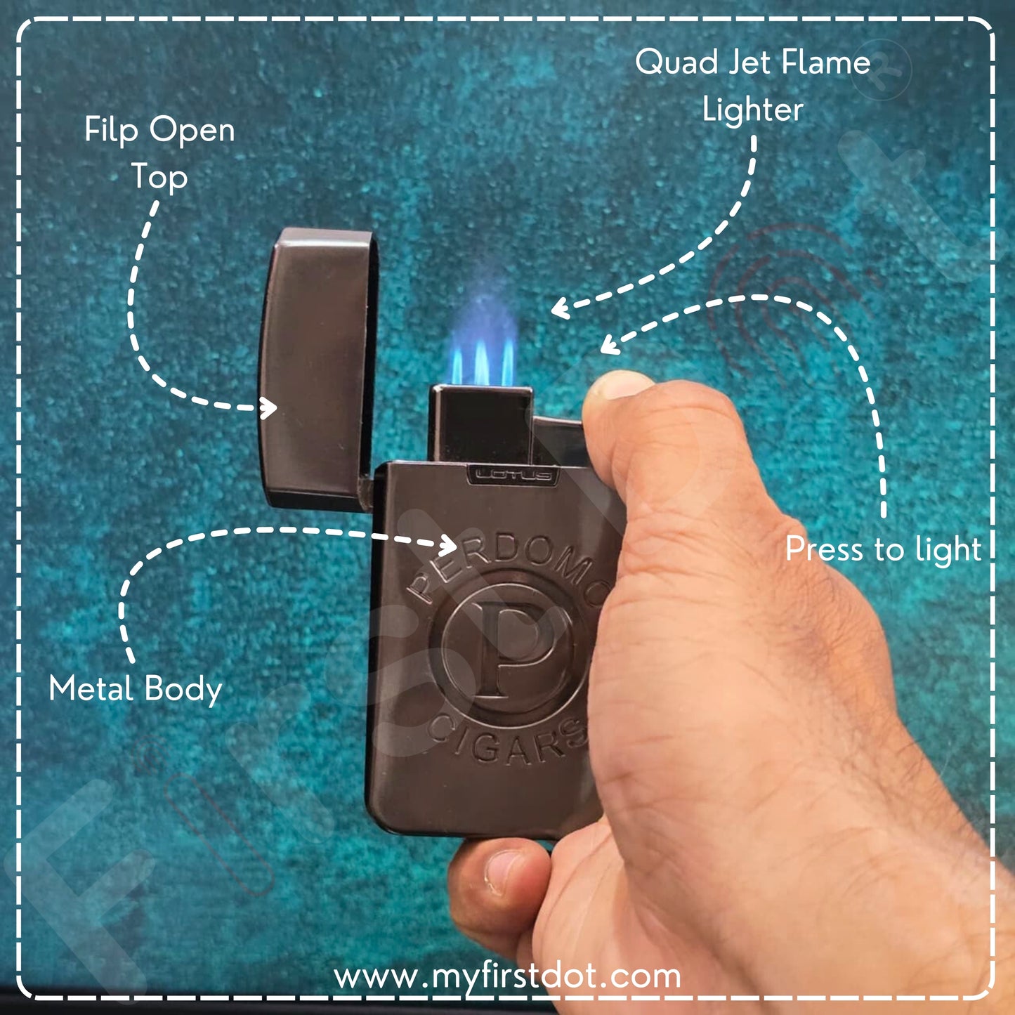 Quad Torch Cigar Lighter – Windproof Butane Jet Flame