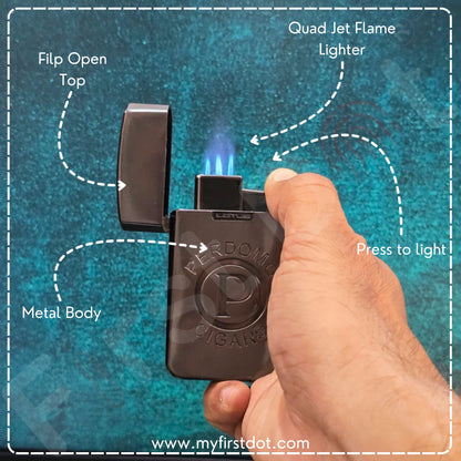 Quad Torch Cigar Lighter – Windproof Butane Jet Flame