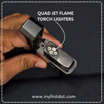 Quad Torch Cigar Lighter – Windproof Butane Jet Flame