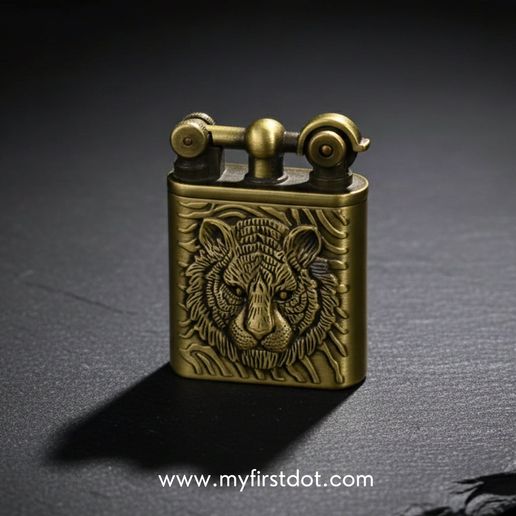 Tiger Head Engraved Vintage Gas Lighter – Refillable