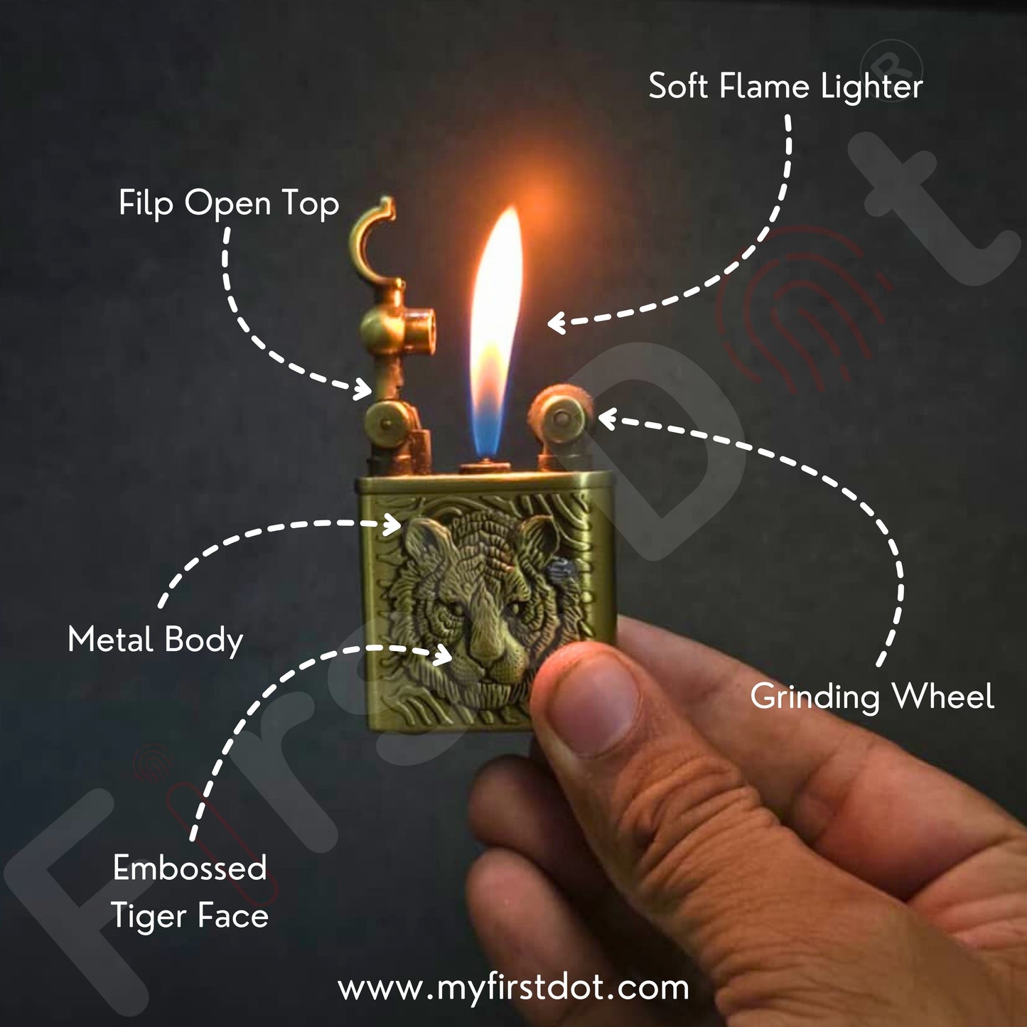 Tiger Head Engraved Vintage Gas Lighter – Refillable
