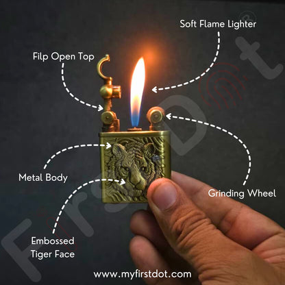 Tiger Head Engraved Vintage Gas Lighter – Refillable
