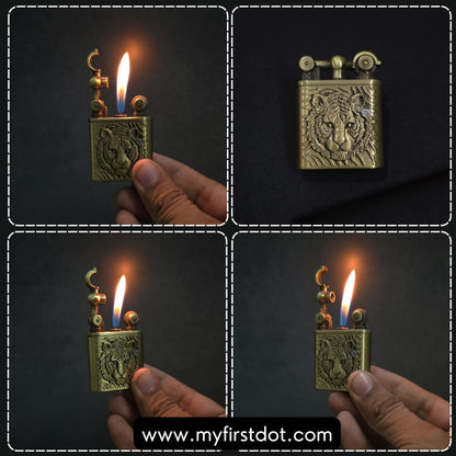 Tiger Head Engraved Vintage Gas Lighter – Refillable