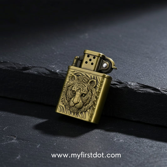 Vintage Brass Finish Tiger Engraved Cigarette Lighter