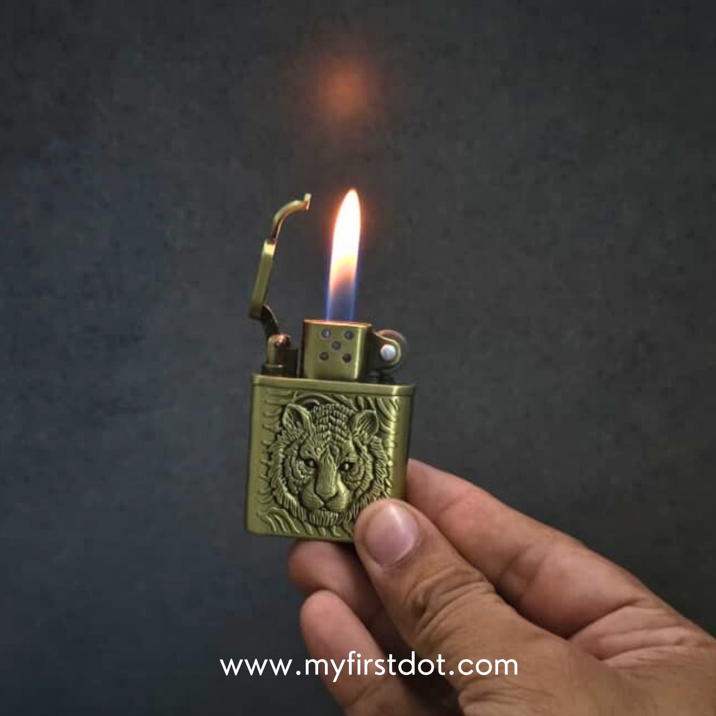 Vintage Brass Finish Tiger Engraved Cigarette Lighter