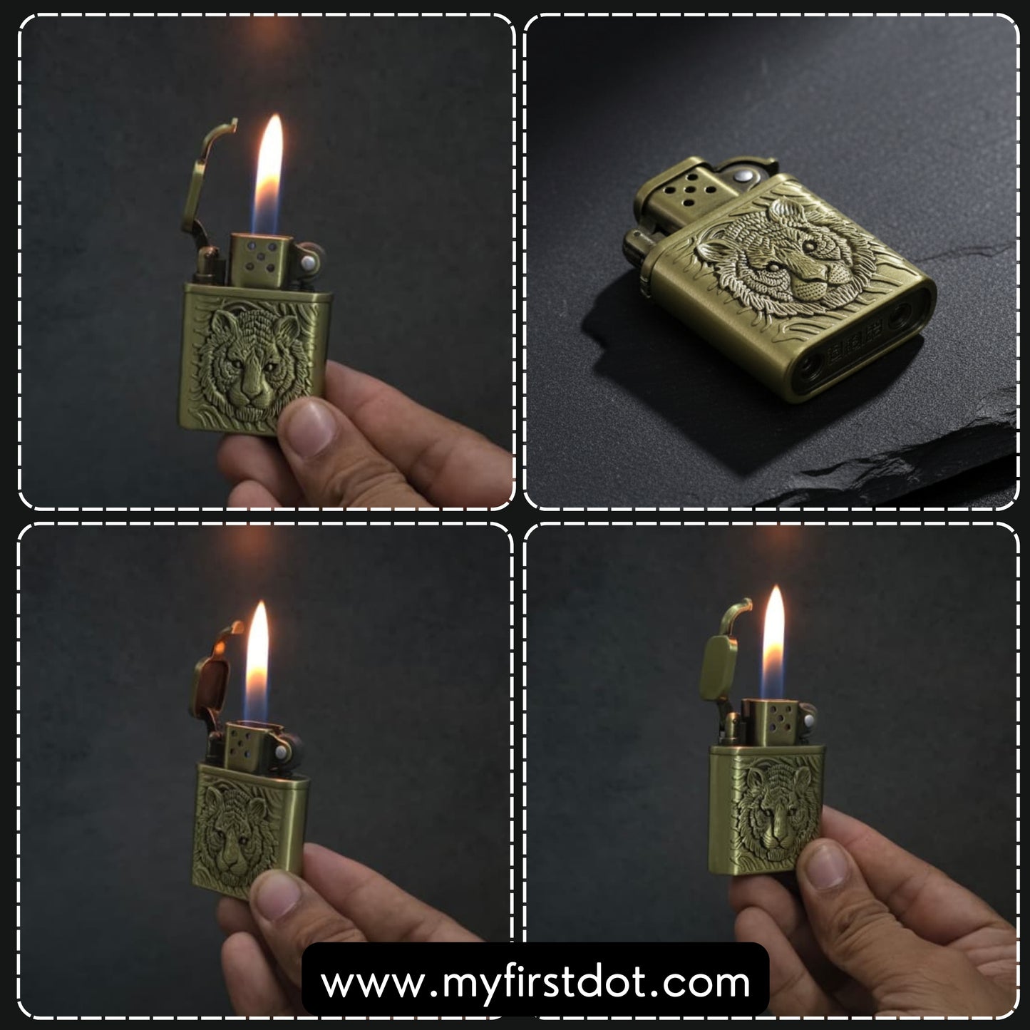 Vintage Brass Finish Tiger Engraved Cigarette Lighter